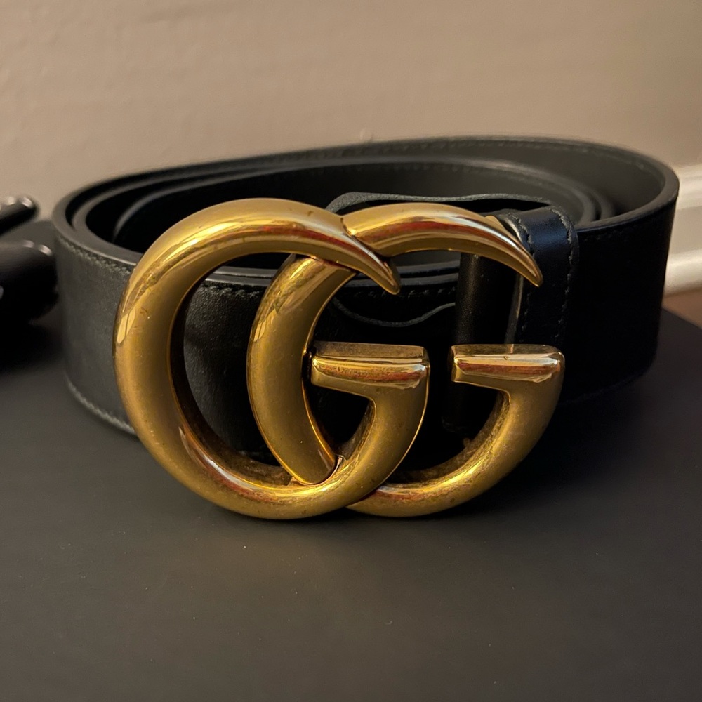 Gucci Wide Leather Belt Double G Black 80